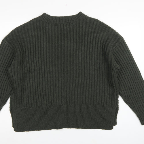 Marks and Spencer Women Green L Chunky Knit Crew Neck Jumper