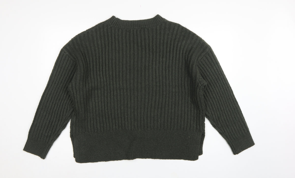 Marks and Spencer Women Green L Chunky Knit Crew Neck Jumper