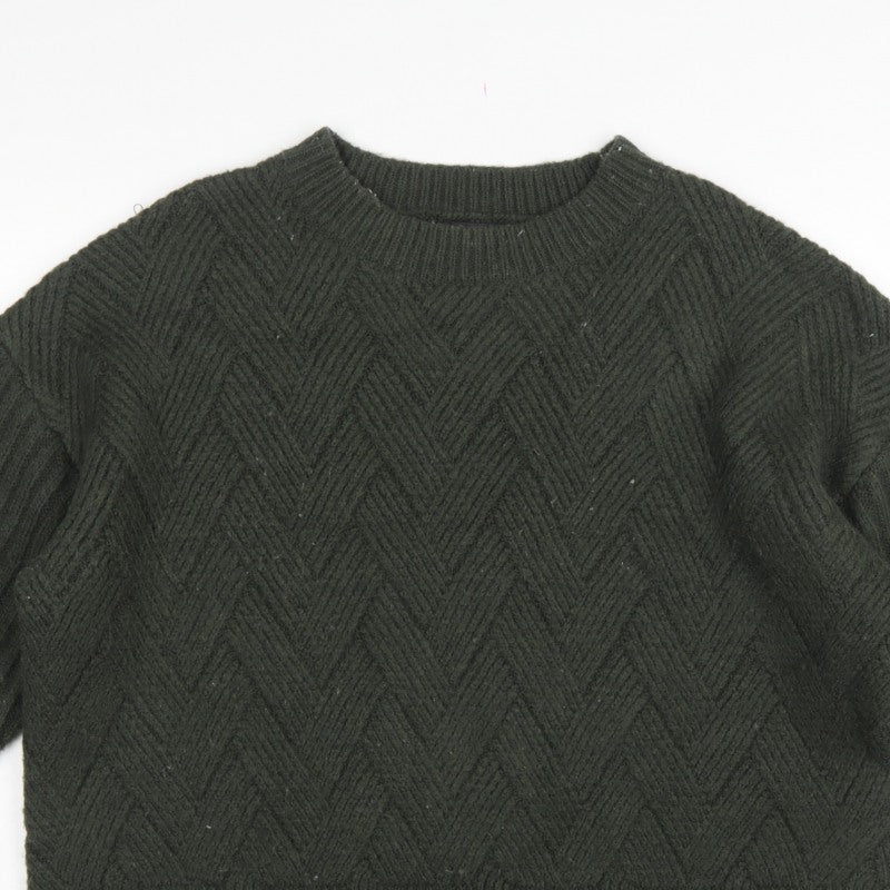 Marks and Spencer Women Green L Chunky Knit Crew Neck Jumper