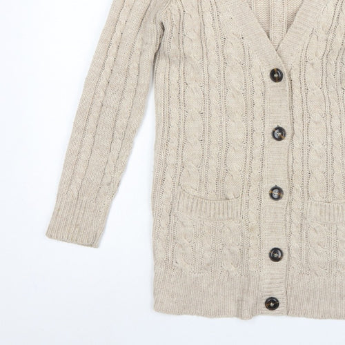 Zara Knit Women’s Beige UK 8 Cable Knit V-Neck Longline Cardigan