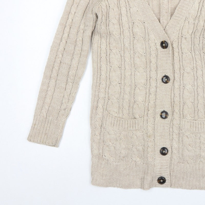 Zara Knit Women’s Beige UK 8 Cable Knit V-Neck Longline Cardigan