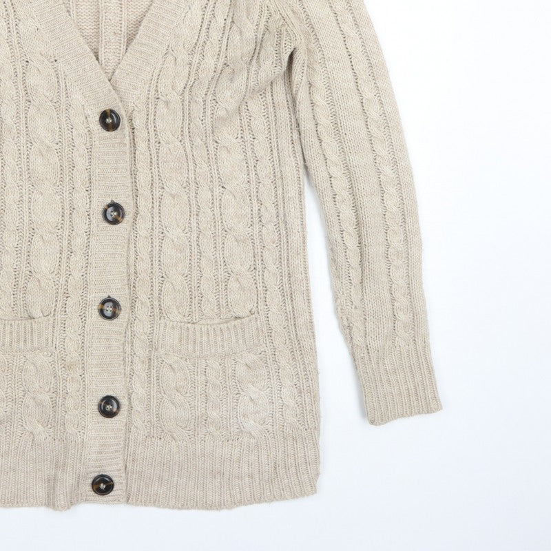 Zara Knit Women’s Beige UK 8 Cable Knit V-Neck Longline Cardigan