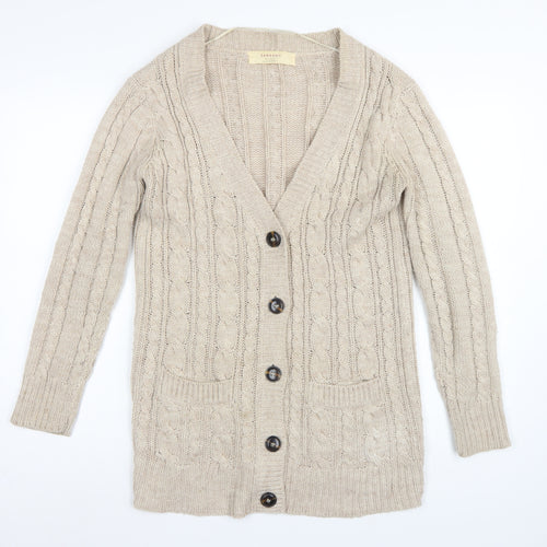 Zara Knit Women’s Beige UK 8 Cable Knit V-Neck Longline Cardigan