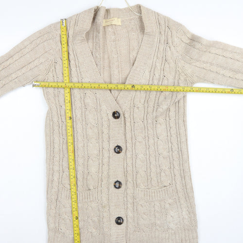 Zara Knit Women’s Beige UK 8 Cable Knit V-Neck Longline Cardigan