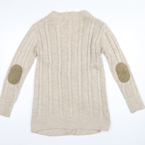 Zara Knit Women’s Beige UK 8 Cable Knit V-Neck Longline Cardigan