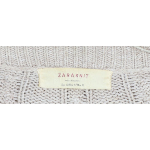 Zara Knit Women’s Beige UK 8 Cable Knit V-Neck Longline Cardigan