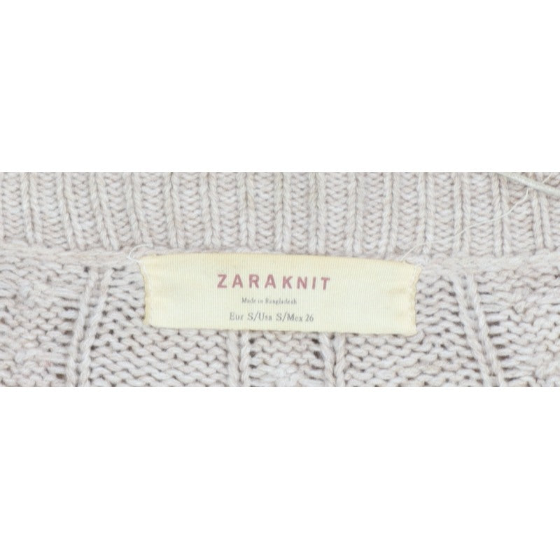 Zara Knit Women’s Beige UK 8 Cable Knit V-Neck Longline Cardigan