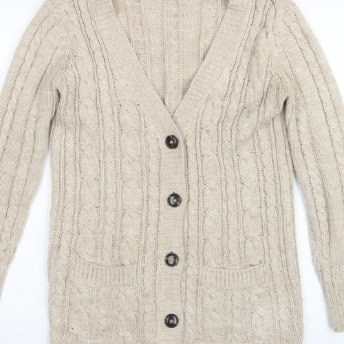 Zara Knit Women’s Beige UK 8 Cable Knit V-Neck Longline Cardigan