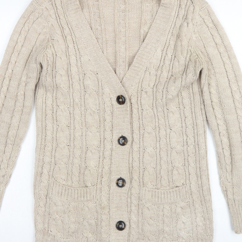Zara Knit Women’s Beige UK 8 Cable Knit V-Neck Longline Cardigan