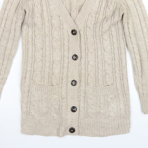 Zara Knit Women’s Beige UK 8 Cable Knit V-Neck Longline Cardigan