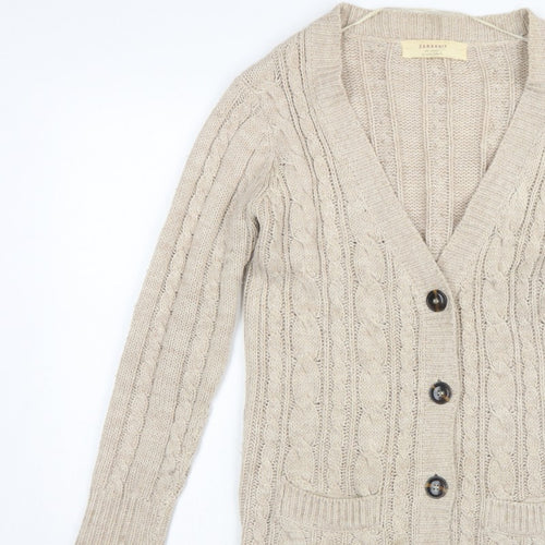 Zara Knit Women’s Beige UK 8 Cable Knit V-Neck Longline Cardigan