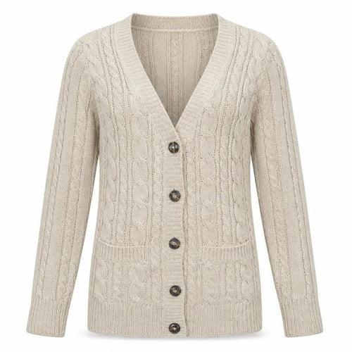 Zara Knit Women’s Beige UK 8 Cable Knit V-Neck Longline Cardigan