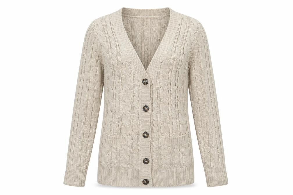 Zara Knit Women’s Beige UK 8 Cable Knit V-Neck Longline Cardigan