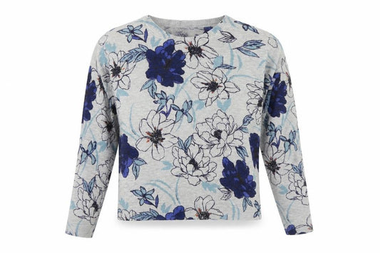 M&S Women Grey Floral Knit Jumper UK 16 Long Sleeve Round Neck