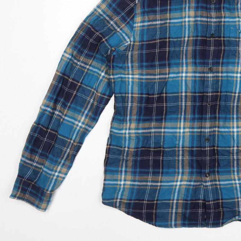 Additional view of Marks and Spencer Men Blue Plaid Cotton Button-Down Shirt L