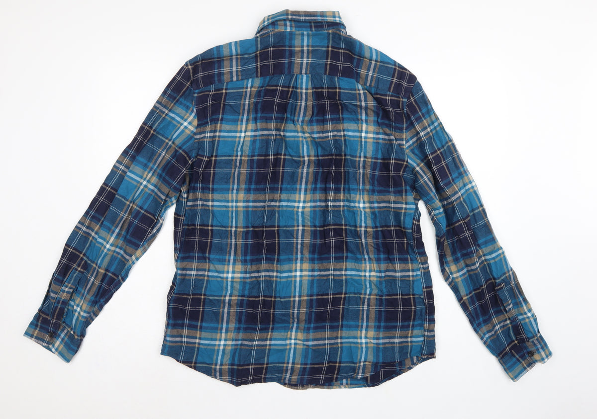 Brand and care label for Marks and Spencer Men Blue Plaid Cotton Button-Down Shirt L