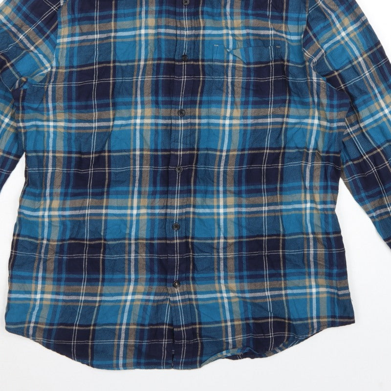 Additional view of Marks and Spencer Men Blue Plaid Cotton Button-Down Shirt L