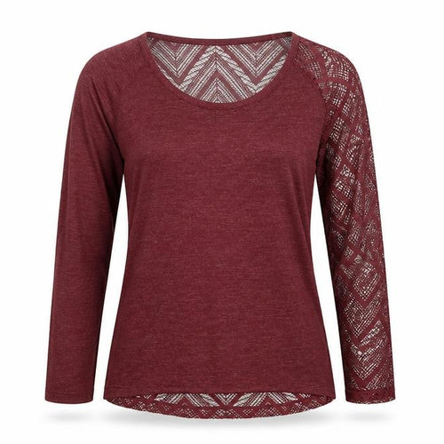 Zara Women Red S Geometric Crochet Sheer Long Sleeve Scoop Neck Top