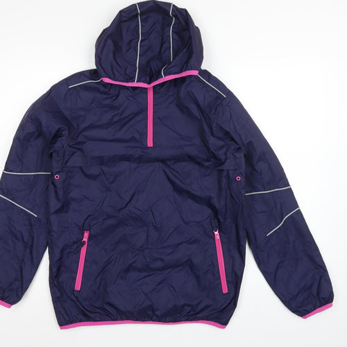 Marks and Spencer Girls Blue 13-14 Years Hooded Anorak Pink Trim