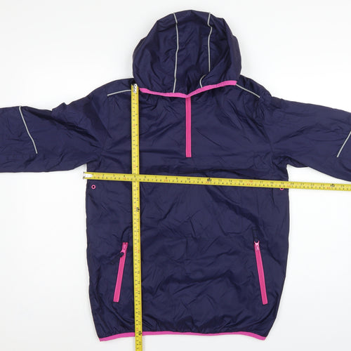 Marks and Spencer Girls Blue 13-14 Years Hooded Anorak Pink Trim