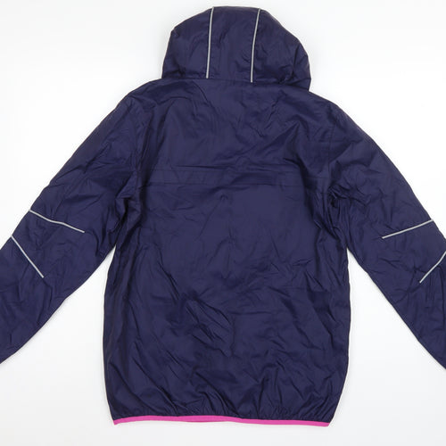 Marks and Spencer Girls Blue 13-14 Years Hooded Anorak Pink Trim