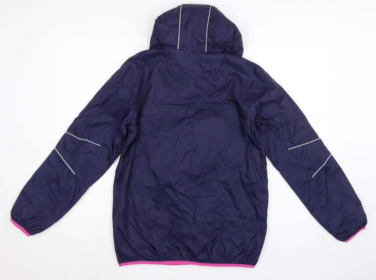Marks and Spencer Girls Blue 13-14 Years Hooded Anorak Pink Trim