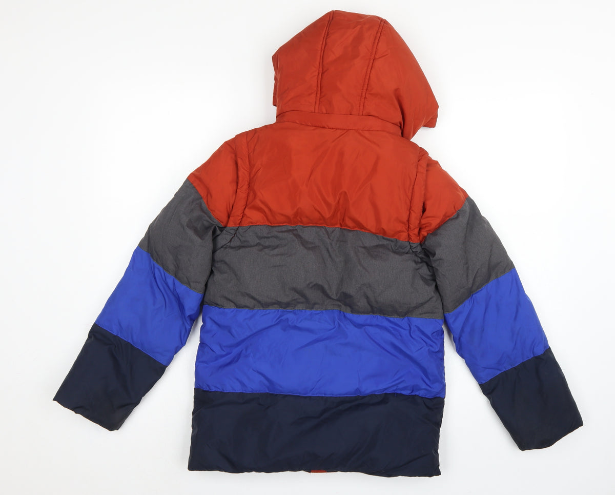 Brand and care label for Joules boys’ multicoloured 11 years colourblock hooded puffer jacket