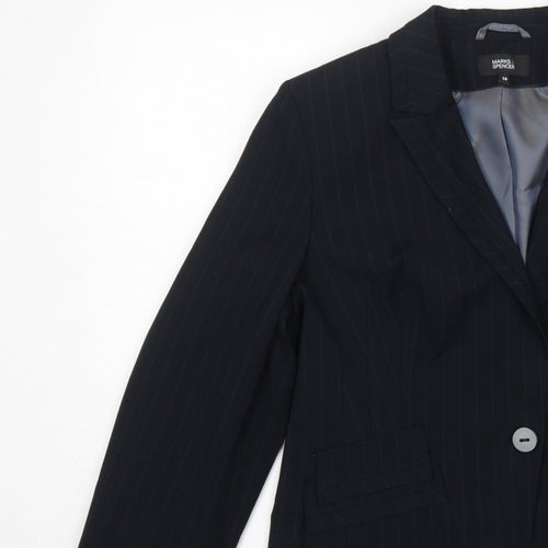 Marks & Spencer Women Blue Pinstripe Blazer UK 16 Tailored Lined