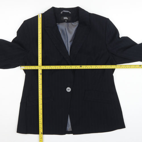 Marks & Spencer Women Blue Pinstripe Blazer UK 16 Tailored Lined