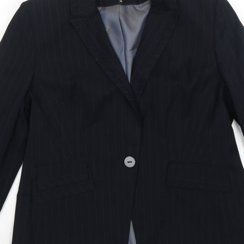 Marks & Spencer Women Blue Pinstripe Blazer UK 16 Tailored Lined