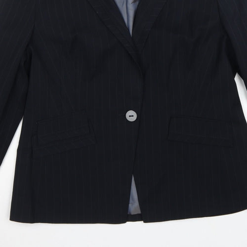 Marks & Spencer Women Blue Pinstripe Blazer UK 16 Tailored Lined