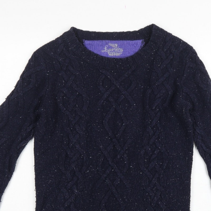 Superdry Women’s Blue M Cable Knit Crew Neck Wool Blend Jumper