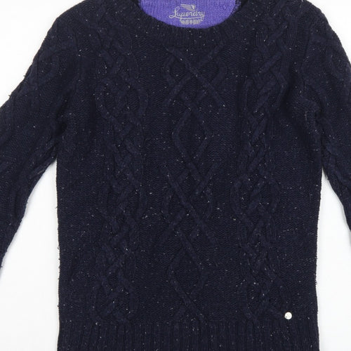 Superdry Women’s Blue M Cable Knit Crew Neck Wool Blend Jumper