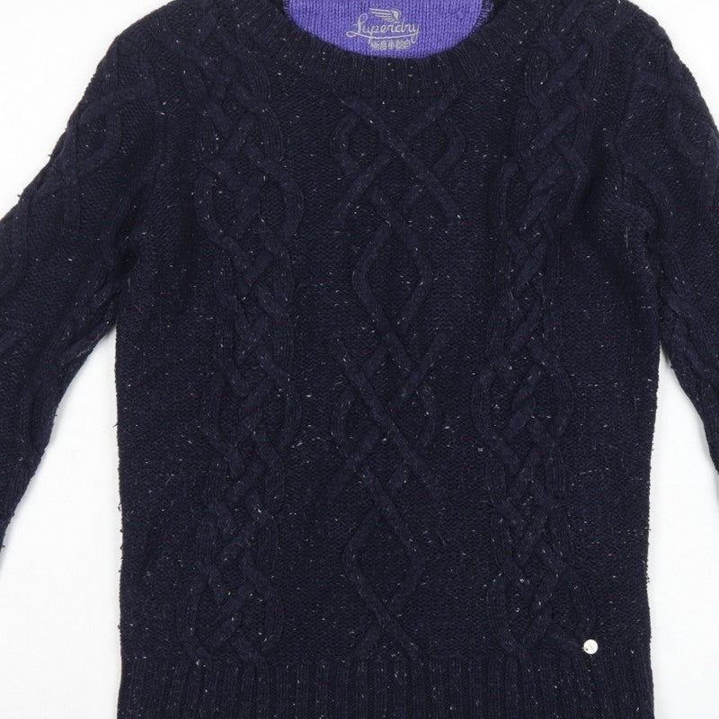 Superdry Women’s Blue M Cable Knit Crew Neck Wool Blend Jumper