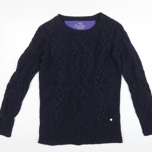 Superdry Women’s Blue M Cable Knit Crew Neck Wool Blend Jumper