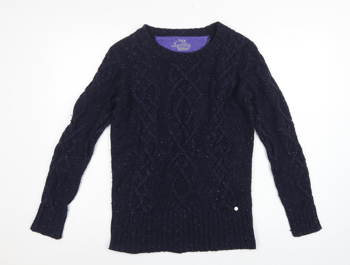 Superdry Women’s Blue M Cable Knit Crew Neck Wool Blend Jumper