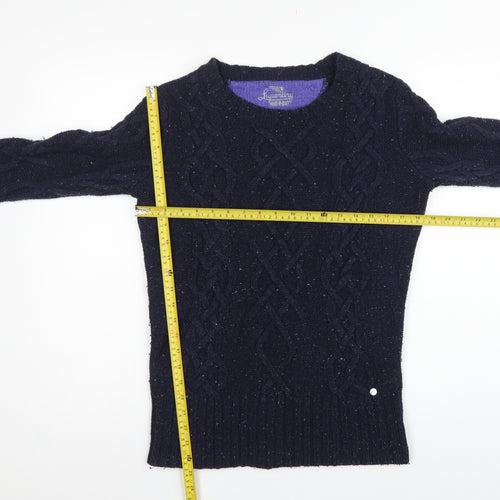 Superdry Women’s Blue M Cable Knit Crew Neck Wool Blend Jumper
