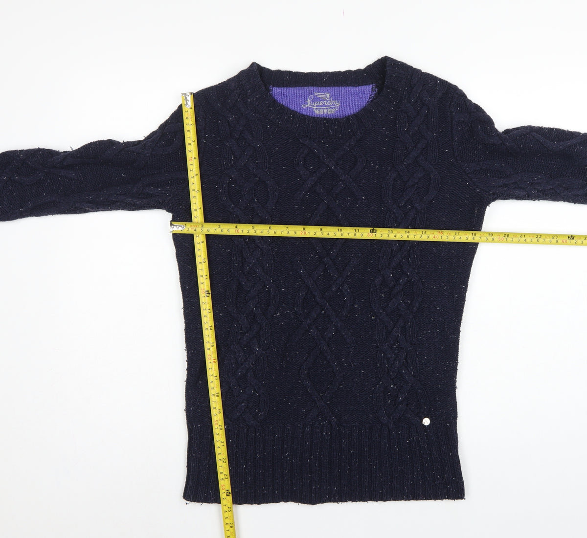 Superdry Women’s Blue M Cable Knit Crew Neck Wool Blend Jumper