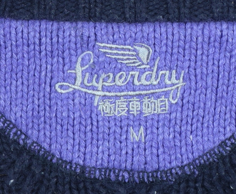 Superdry Women’s Blue M Cable Knit Crew Neck Wool Blend Jumper