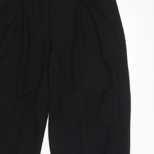 Zara Women Black XL Tapered Cropped Tailored Trousers Ankle Button Pockets