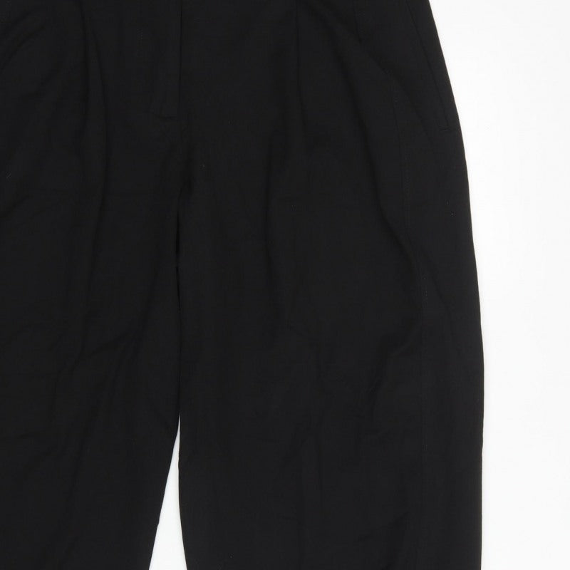 Zara Women Black XL Tapered Cropped Tailored Trousers Ankle Button Pockets