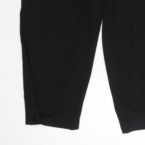 Zara Women Black XL Tapered Cropped Tailored Trousers Ankle Button Pockets