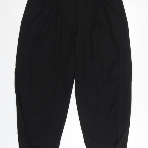 Zara Women Black XL Tapered Cropped Tailored Trousers Ankle Button Pockets