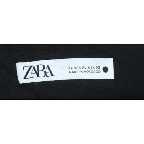 Zara Women Black XL Tapered Cropped Tailored Trousers Ankle Button Pockets