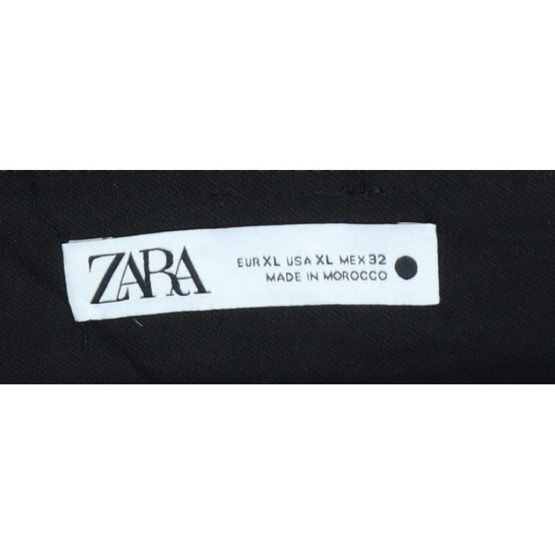Zara Women Black XL Tapered Cropped Tailored Trousers Ankle Button Pockets