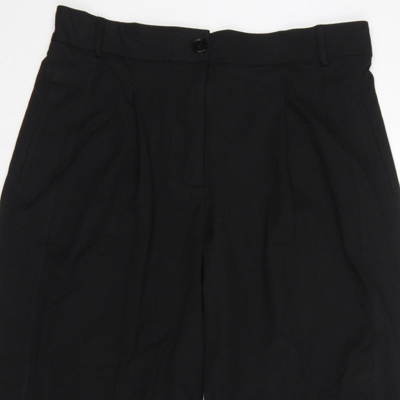 Zara Women Black XL Tapered Cropped Tailored Trousers Ankle Button Pockets