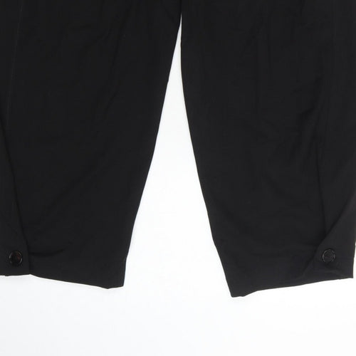 Zara Women Black XL Tapered Cropped Tailored Trousers Ankle Button Pockets