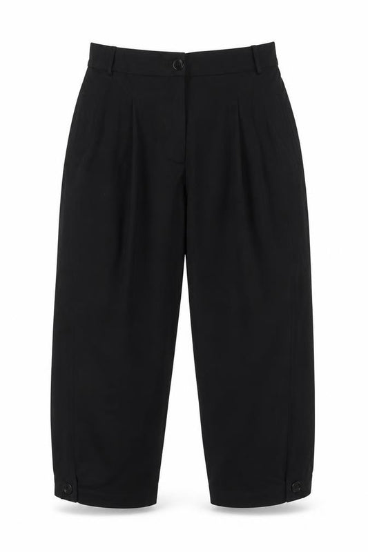 Zara Women Black XL Tapered Cropped Tailored Trousers Ankle Button Pockets