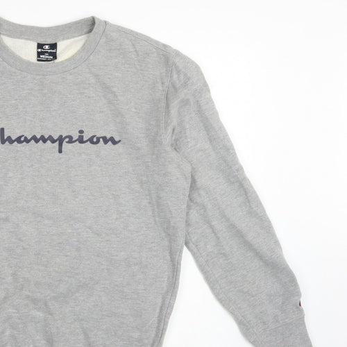 Champion Men's Grey Medium Crew Neck Logo Fleece Sweatshirt