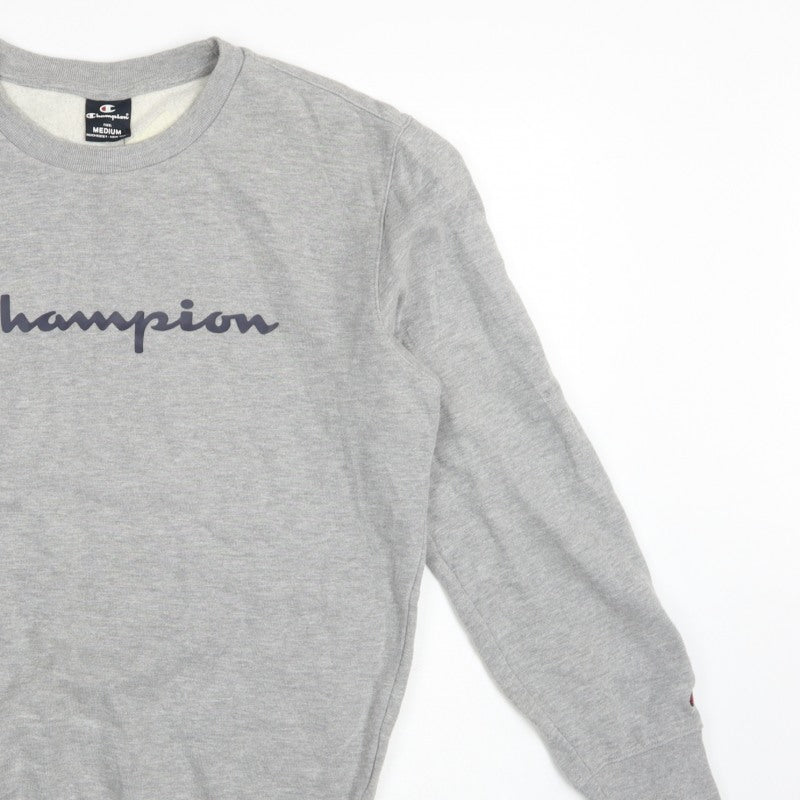 Champion Men's Grey Medium Crew Neck Logo Fleece Sweatshirt